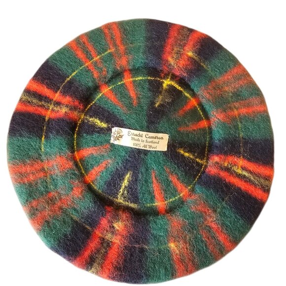 VTG Womens Wool Beret‎ Hat Navy Blue Green Red Scottish Size Small  Pom main image 9